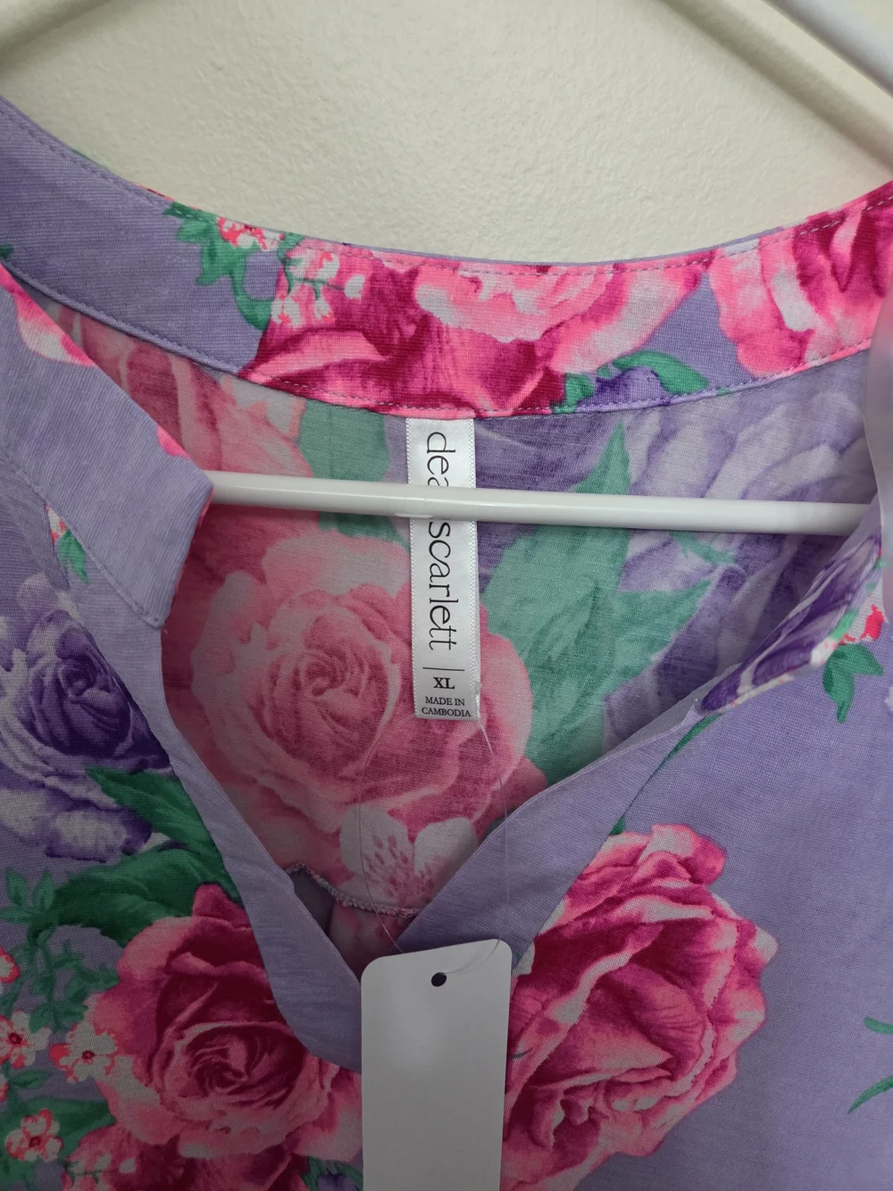 Dear Scarlett Lavender Tunic with Pink Rose Print-Size XL - Picture 5 of 8
